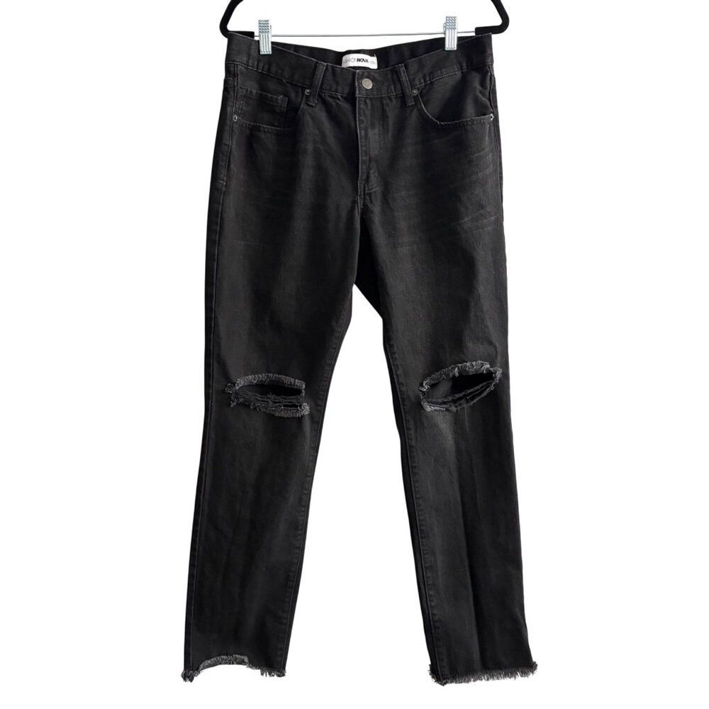 Fashion Nova Mens Y2K Black Edgy Distressed Urban Streetwear Skinny Jeans W34